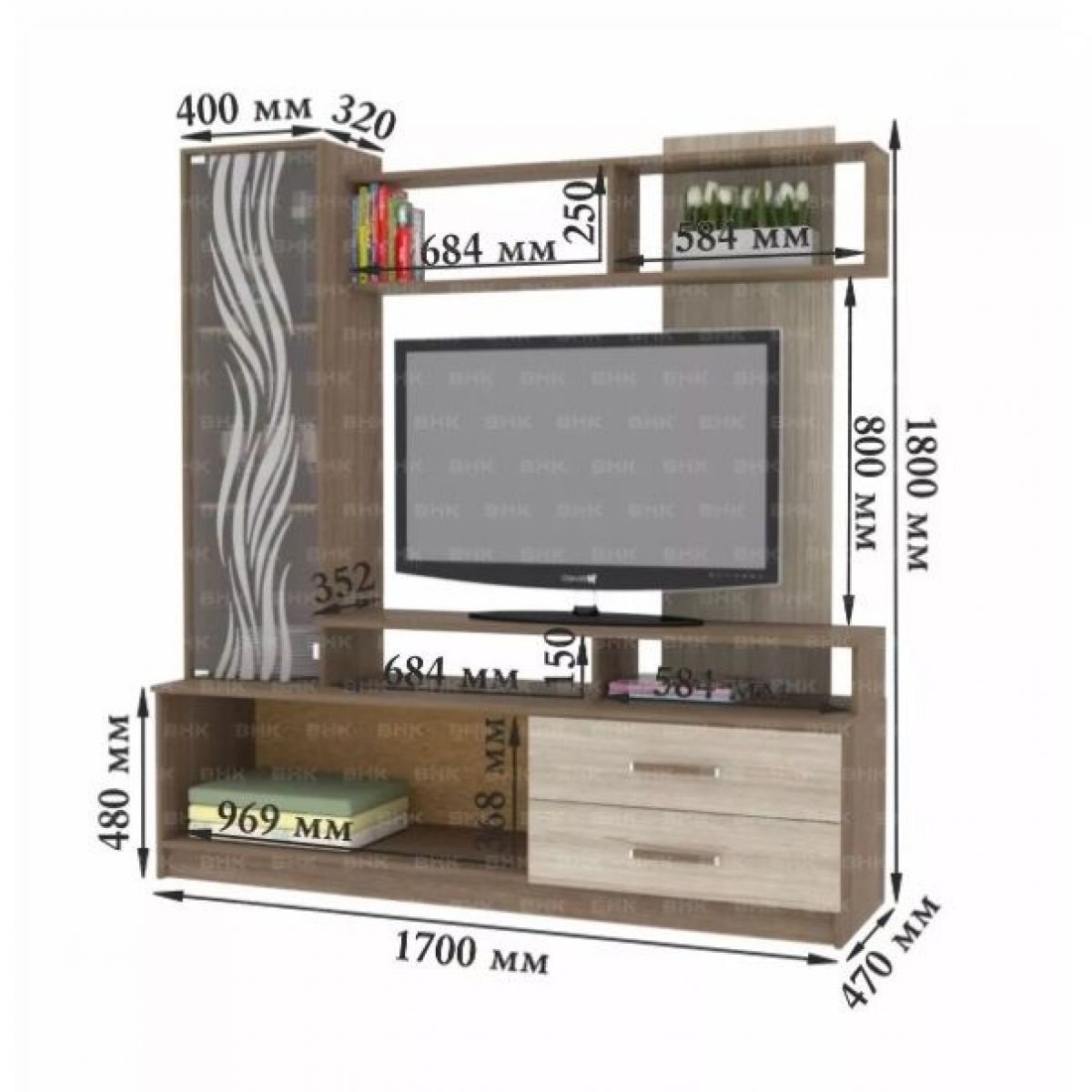 ДАРЬЯ Центральная секция (Дуб Вотан/Белый глянец) гостиная | фото 3