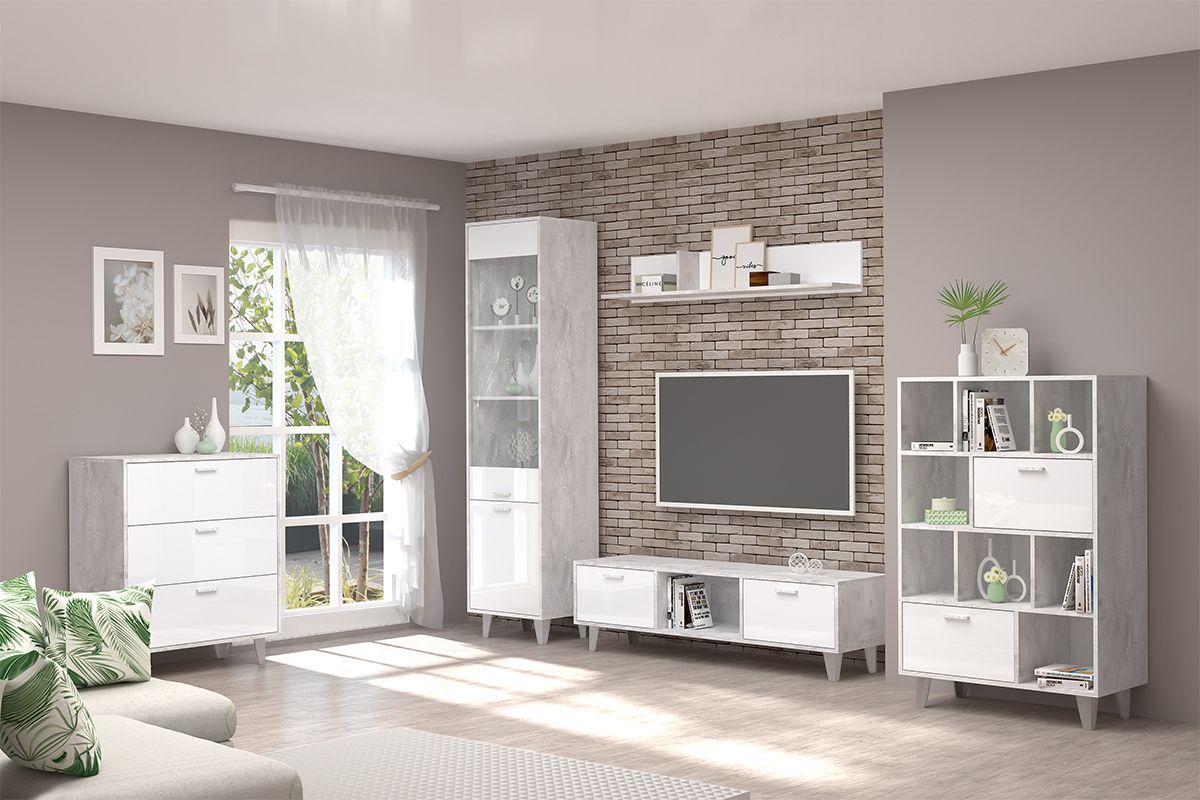 Эго ПС-1 Пенал с 2дв (бетон светлый/белый глянец) на ножках | фото 5