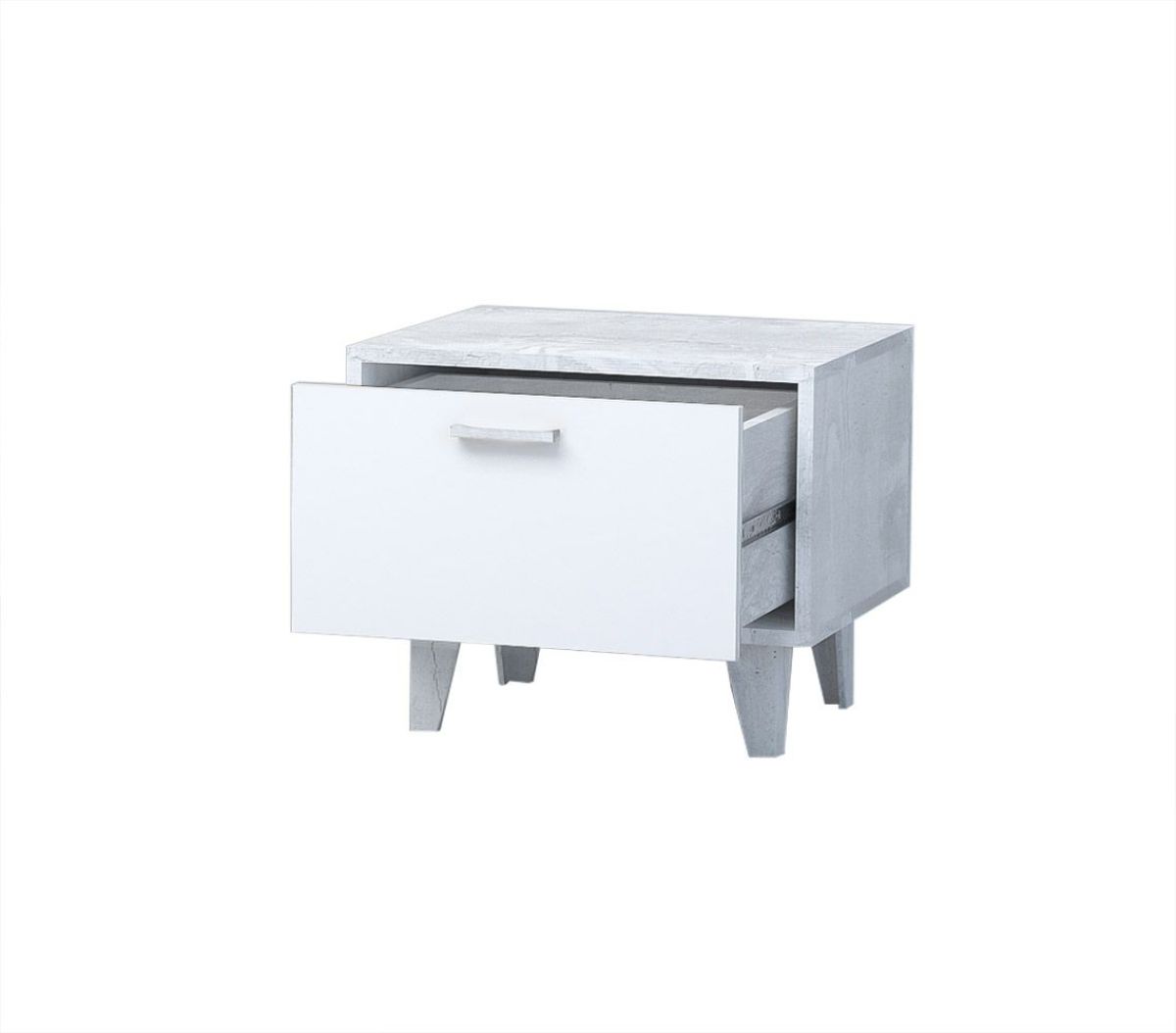Тумба прикроватная Эго Т-5 (на ножках) Бетон светлый/Белый глянец | фото 2