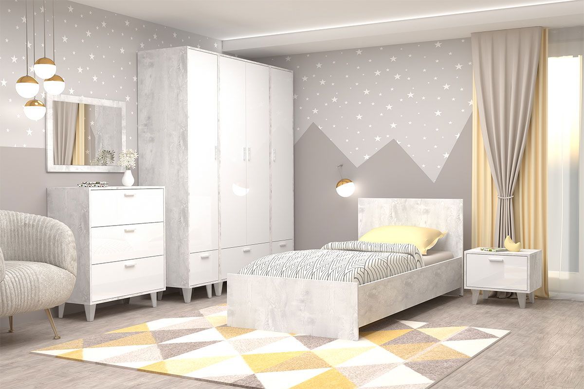 Шкаф Эго ШК-1 2-дверцы 1-ящик (на ножках) Бетон светлый/Белый глянец | фото 5