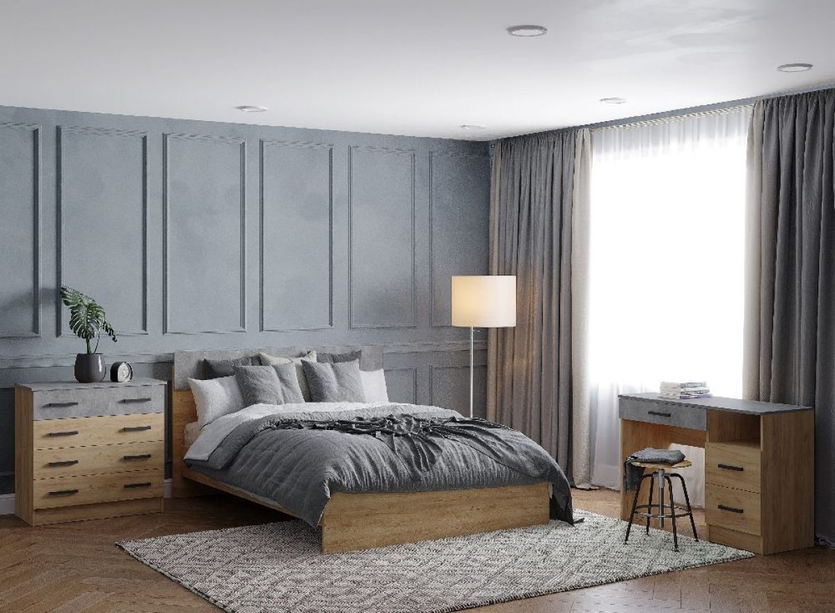 Модульная Спальня Асти (Дуб крафт золотой/Ателье светлое) | фото 2