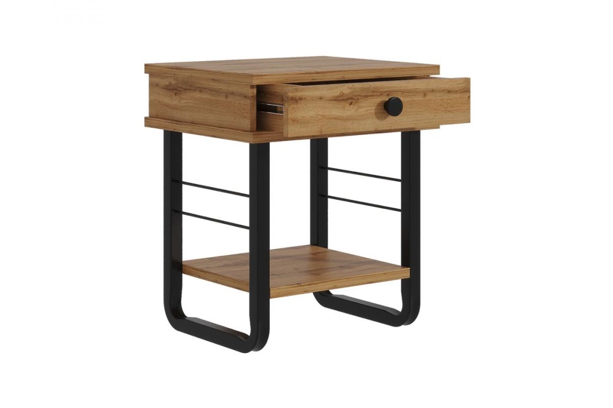 Тумба прикроватная "Грета" с коваными элементами, ЛДСП дуб вотан/металл черный | фото 3