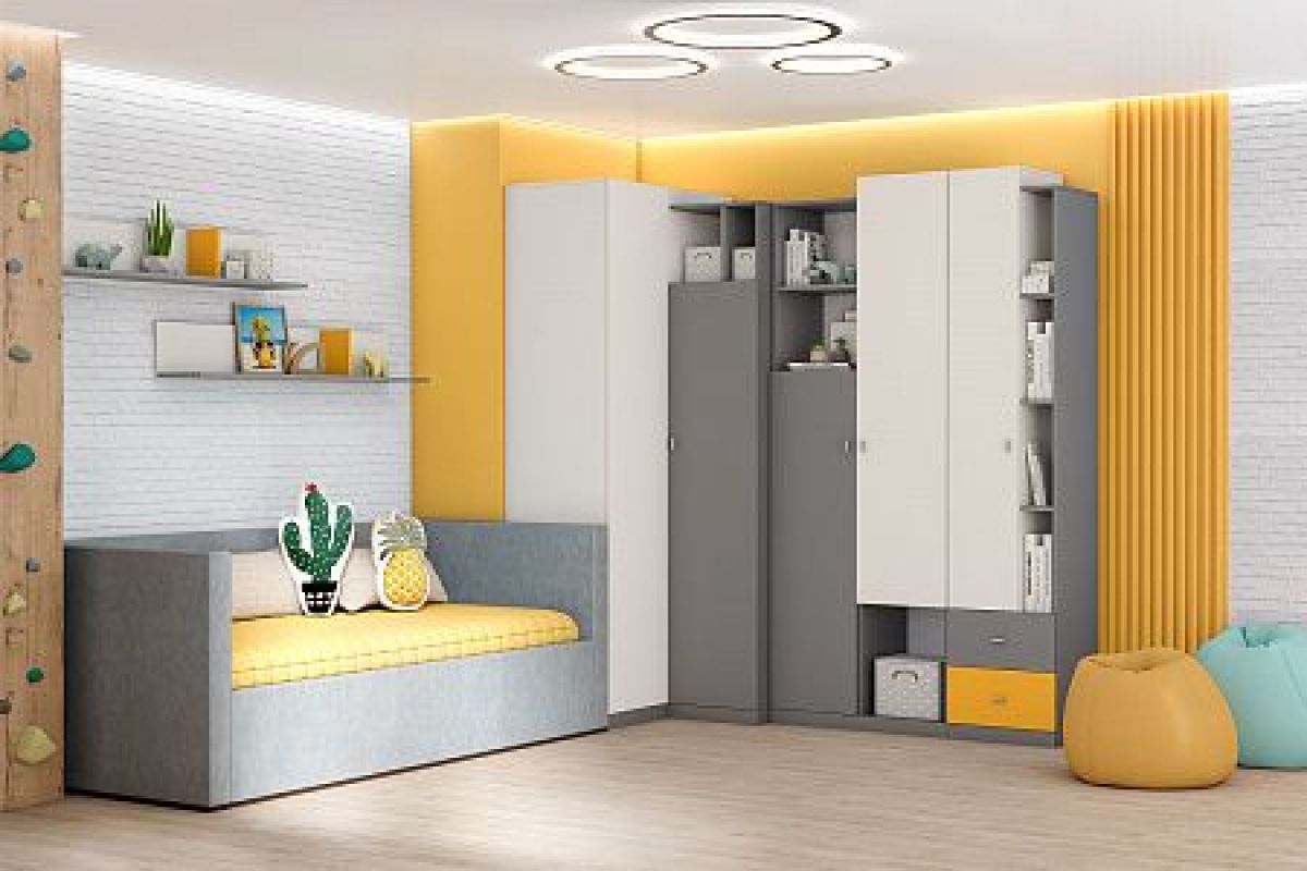 Модульная детская Клео (ЛДСП графит-миндаль-солнечный) | фото 2