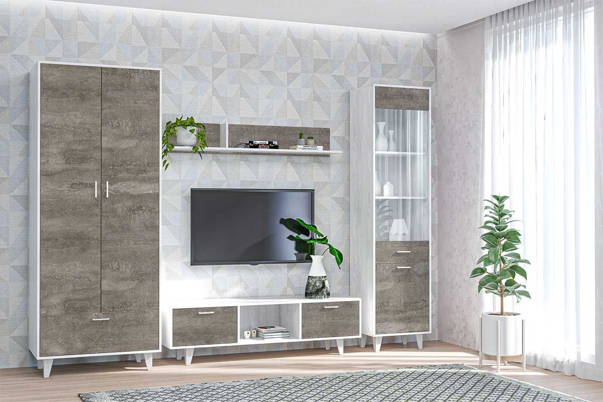 Модульная Гостиная Эго (бетон светлый/камень темный) на ножках | фото 2