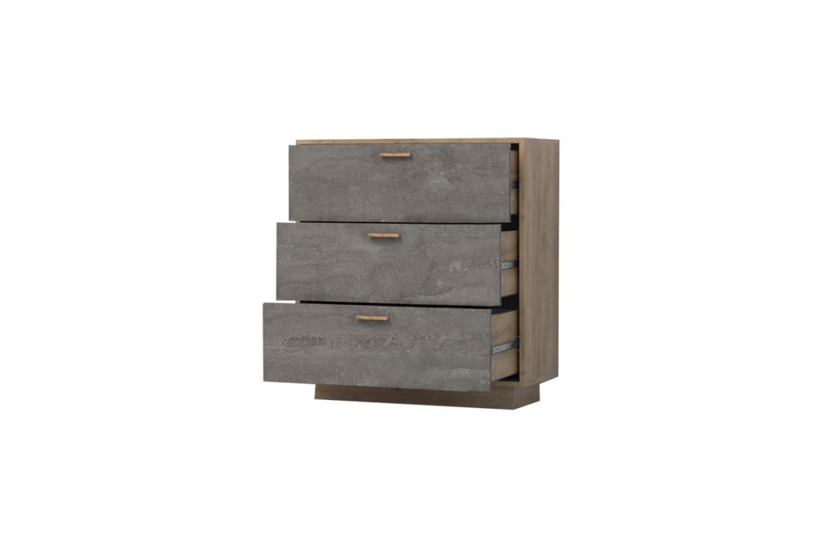 Эго К-3 Комод с 3мя ящ (дуб крафт золотой/камень темный) цоколь | фото 2