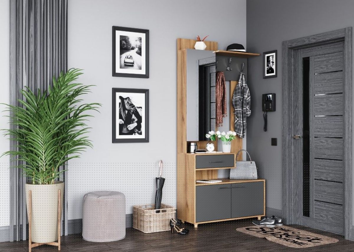 ГРАФ Вешалка с зеркалом ЛЕВОЕ исполнение (темно серый) | фото 3