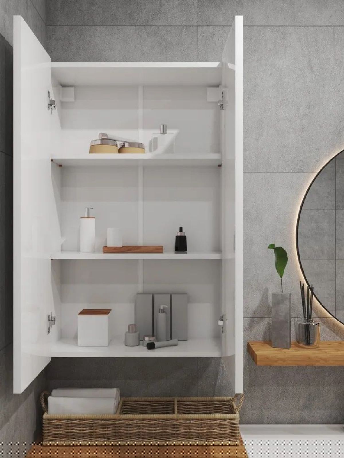 Шкаф навесной для ванной MH4-MA 600х960 (Белый-М 10.1.1) Белый глянец | фото 3