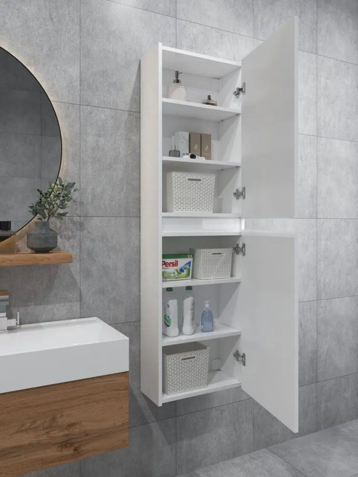 Шкаф пенал навесной для ванной MH11-MA 450х1548 (Белый-М 10.1.1) Белый глянец | фото 3