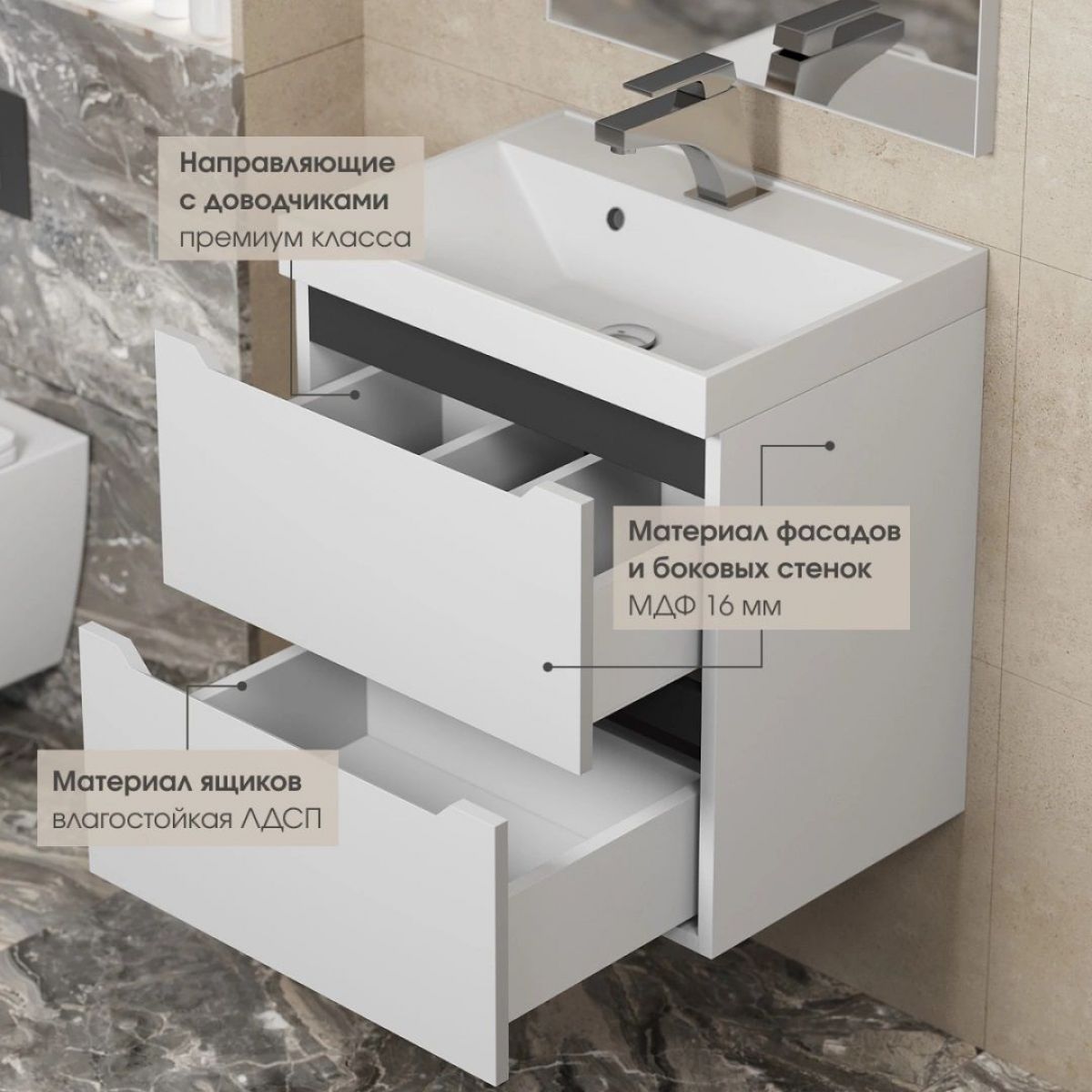 Тумба под раковину Uperwood Tanos 90 см, подвесная, белая/графит | фото 4