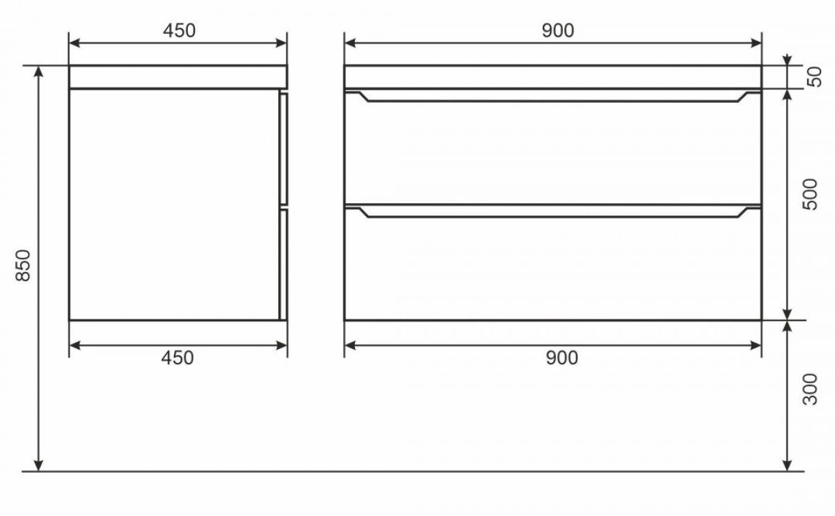 Тумба под раковину Uperwood Tanos 90 см, подвесная, черная матовая | фото 6