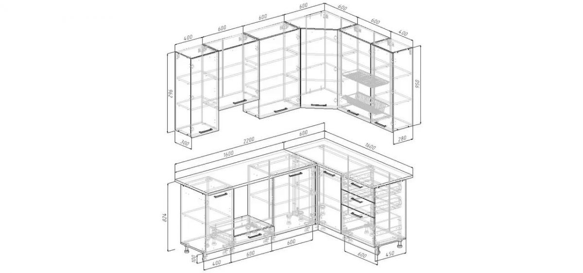 Кухонный гарнитур Белый Глянец 2200*1600 h950 (Стол. 38мм) | фото 2